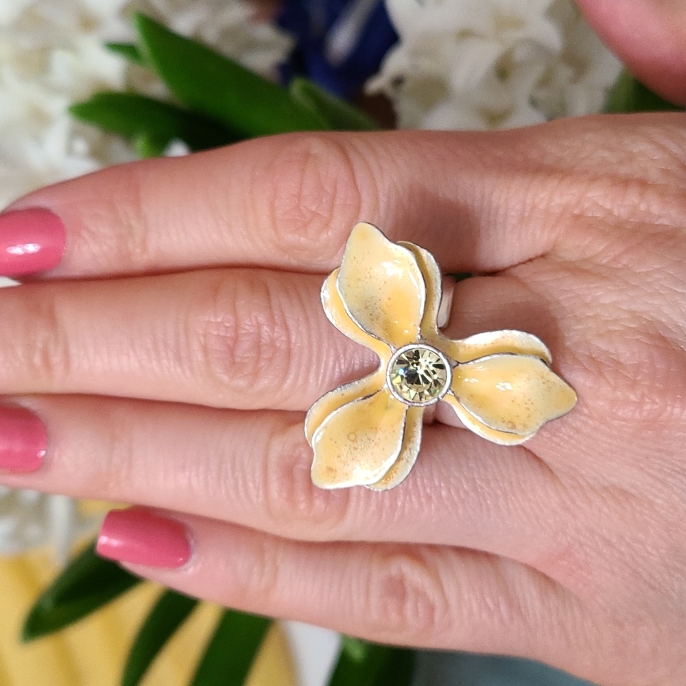 Silver Yellow Flower Adjustable Ring Pilgrim S - image 2